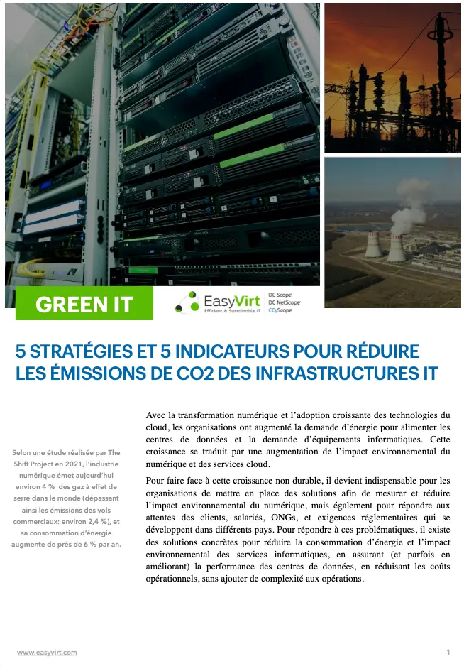 Couverture Livre blanc 2 EasyVirt 5 strategies et 5 indicateurs pour reduire les emissions de CO2 des infrastructures IT